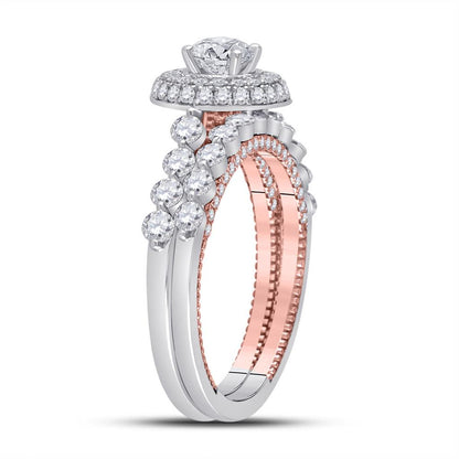 14k Two-tone Gold Round Diamond Bridal Wedding Ring Set 1-3/4 Cttw (Certified)