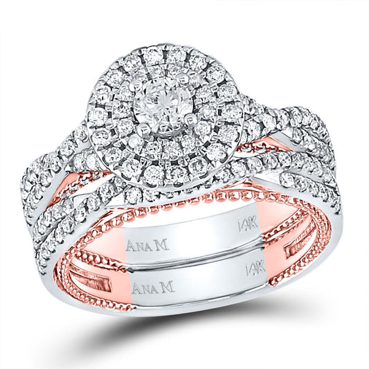 14k Two-tone Gold Round Diamond Bridal Wedding Ring Set 1-3/8 Cttw (Certified)
