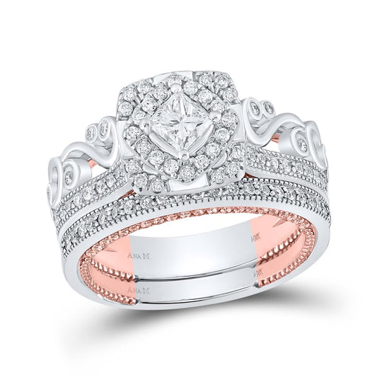 14k Two-tone Gold Princess Diamond Bridal Wedding Ring Set 1-1/3 Cttw (Certified)