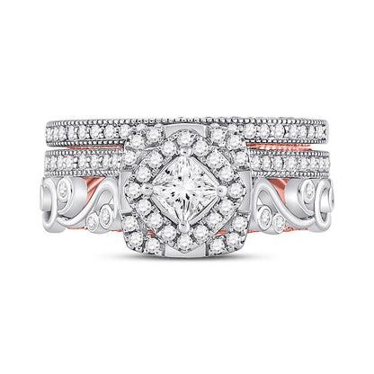 14k Two-tone Gold Princess Diamond Bridal Wedding Ring Set 1-1/3 Cttw (Certified)