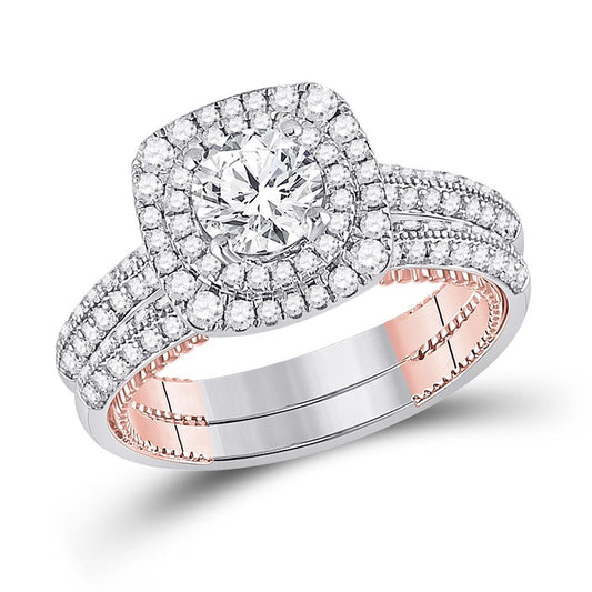 14k Two-tone Gold Round Diamond Bridal Wedding Ring Set 1-7/8 Cttw (Certified)
