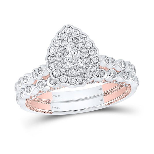 14k Two-tone Gold Pear Diamond Bridal Wedding Ring Set 1 Cttw (Certified)