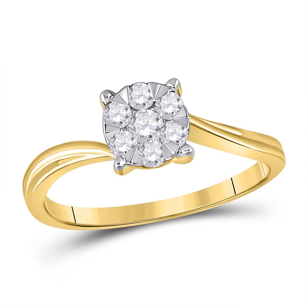 10k Yellow Gold Round Diamond Flower Cluster Ring 1/3 Cttw