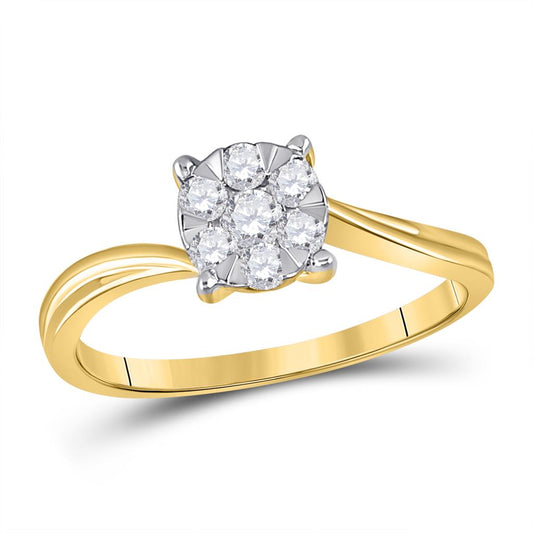 10k Yellow Gold Round Diamond Flower Cluster Ring 1/3 Cttw