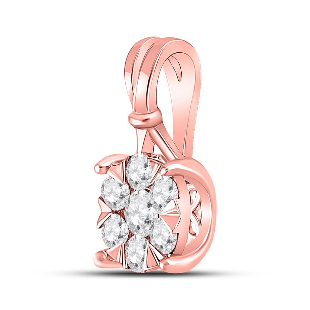 14k Rose Gold Round Diamond Flower Cluster Pendant 1/3 Cttw