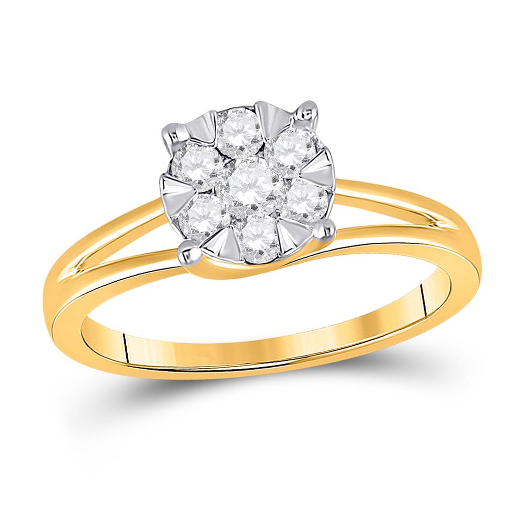 10k Yellow Gold Round Diamond Flower Cluster Ring 1/2 Cttw
