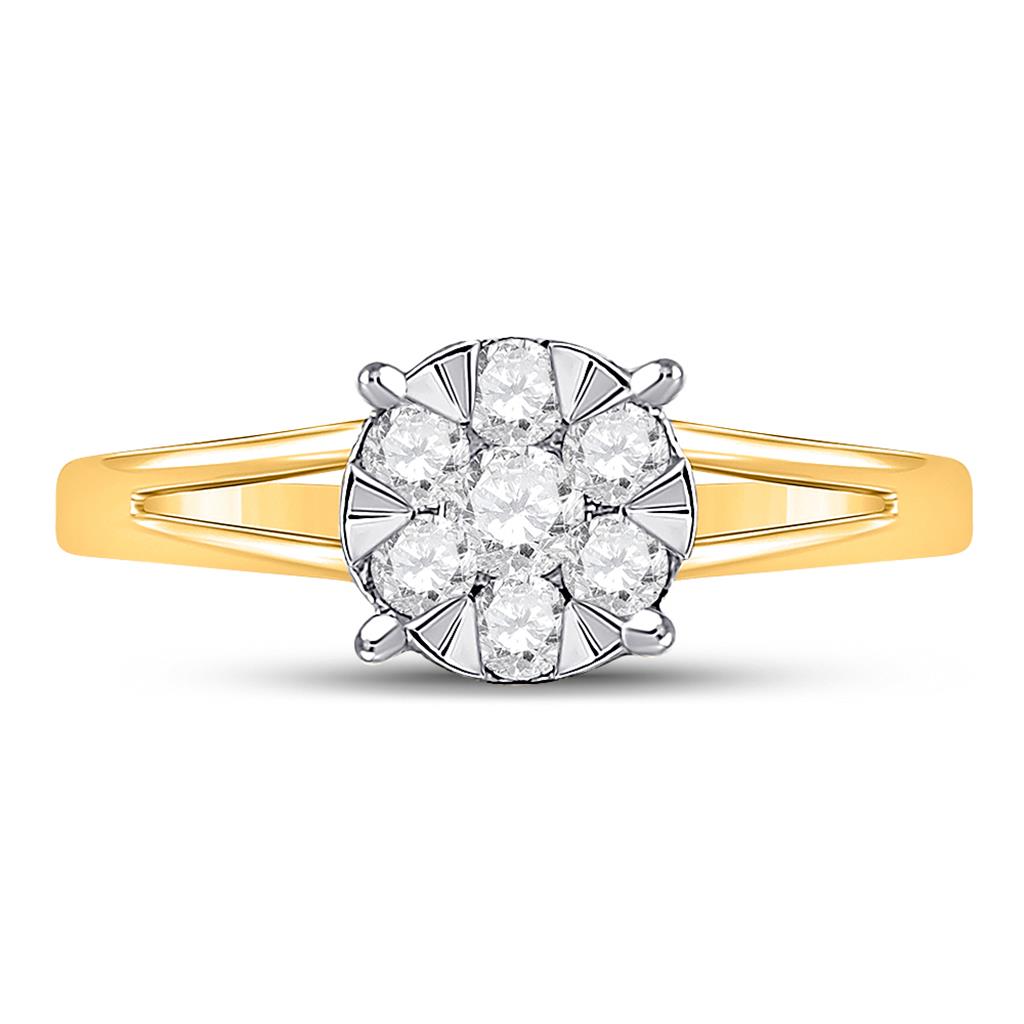 10k Yellow Gold Round Diamond Flower Cluster Ring 1/2 Cttw