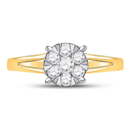 10k Yellow Gold Round Diamond Flower Cluster Ring 1/2 Cttw