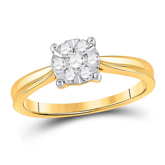 10k Yellow Gold Round Diamond Flower Cluster Ring 1/3 Cttw