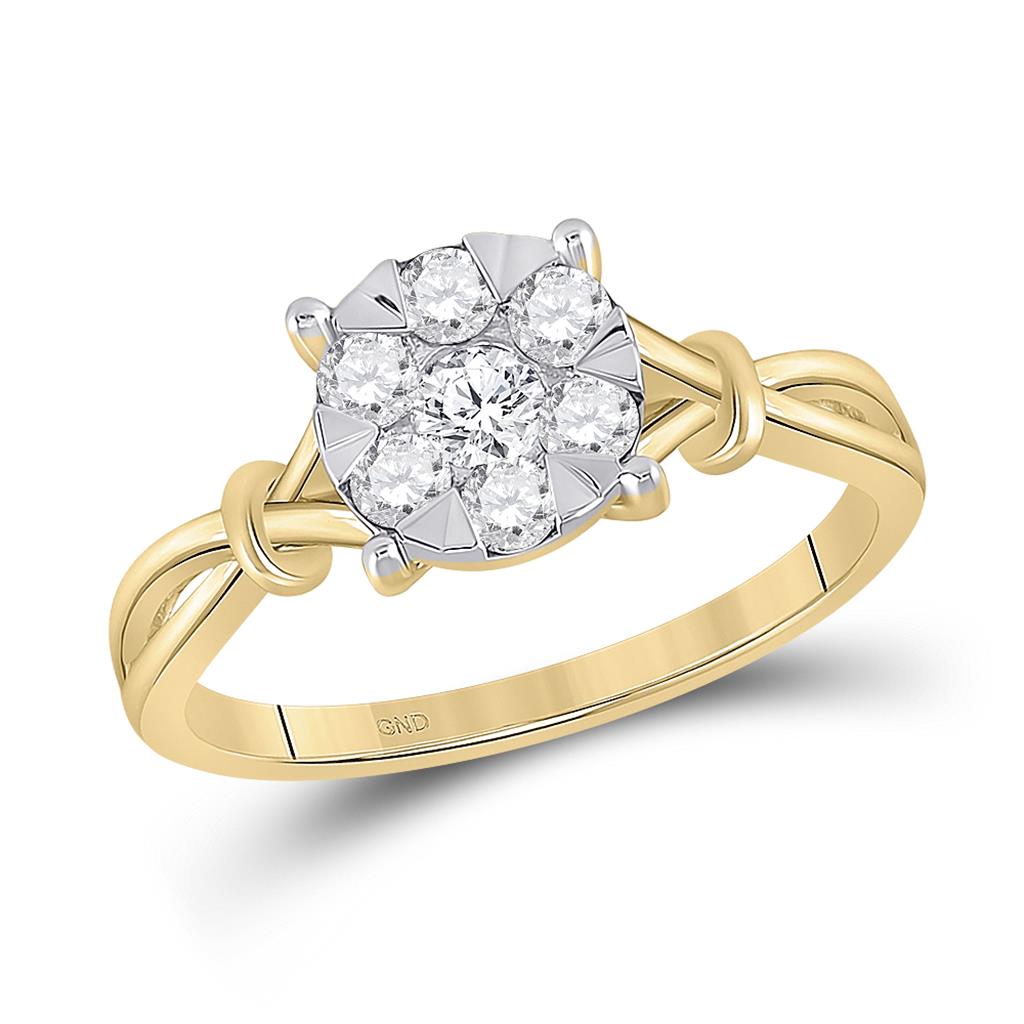 10k Yellow Gold Round Diamond Flower Cluster Ring 1/2 Cttw