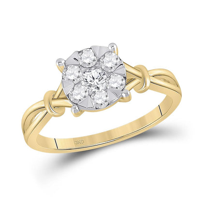 10k Yellow Gold Round Diamond Flower Cluster Ring 1/2 Cttw