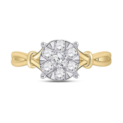 10k Yellow Gold Round Diamond Flower Cluster Ring 1/2 Cttw