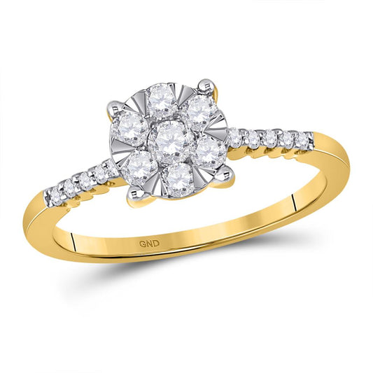 10k Yellow Gold Round Diamond Flower Cluster Ring 1/2 Cttw