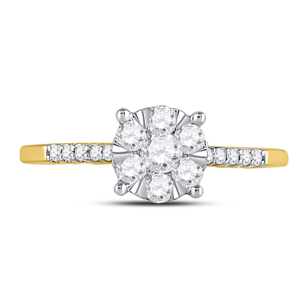 10k Yellow Gold Round Diamond Flower Cluster Ring 1/2 Cttw