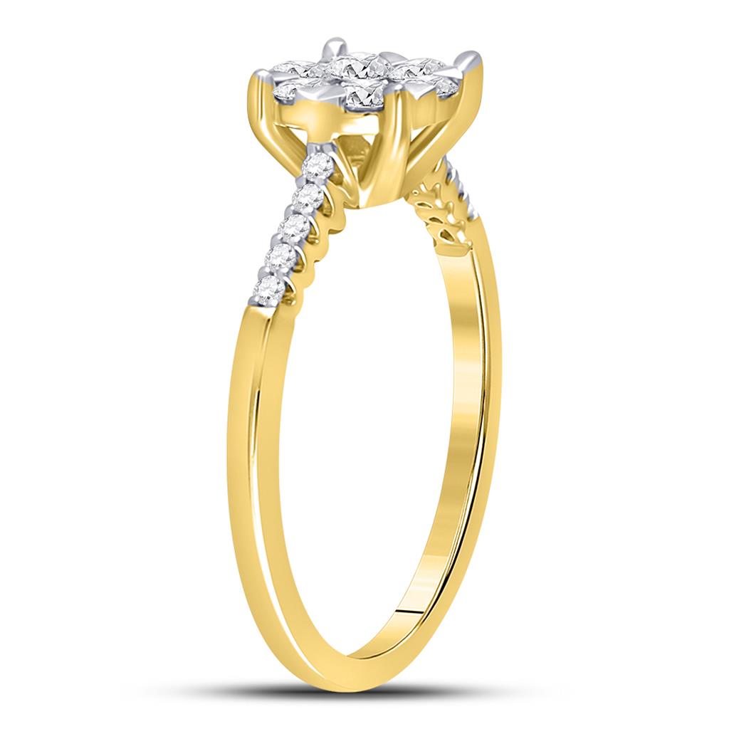 10k Yellow Gold Round Diamond Flower Cluster Ring 1/2 Cttw