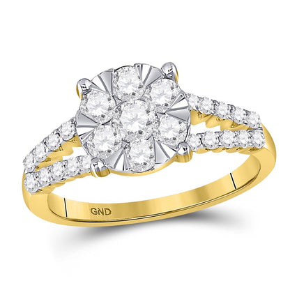14k Yellow Gold Round Diamond Flower Cluster Ring 1 Cttw