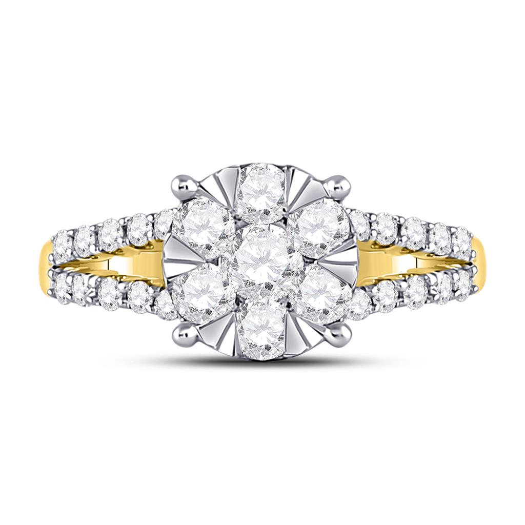 14k Yellow Gold Round Diamond Flower Cluster Ring 1 Cttw