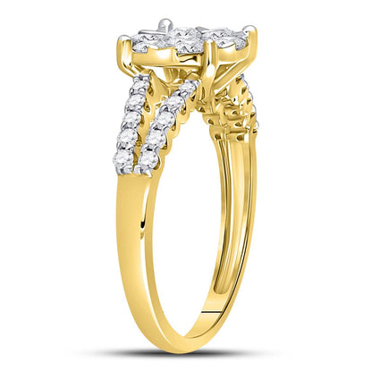 14k Yellow Gold Round Diamond Flower Cluster Ring 1 Cttw