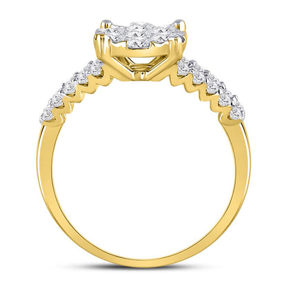 14k Yellow Gold Round Diamond Flower Cluster Ring 1 Cttw