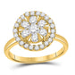 14k Yellow Gold Round Diamond Halo Flower Cluster Ring 1 Cttw