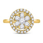 14k Yellow Gold Round Diamond Halo Flower Cluster Ring 1 Cttw
