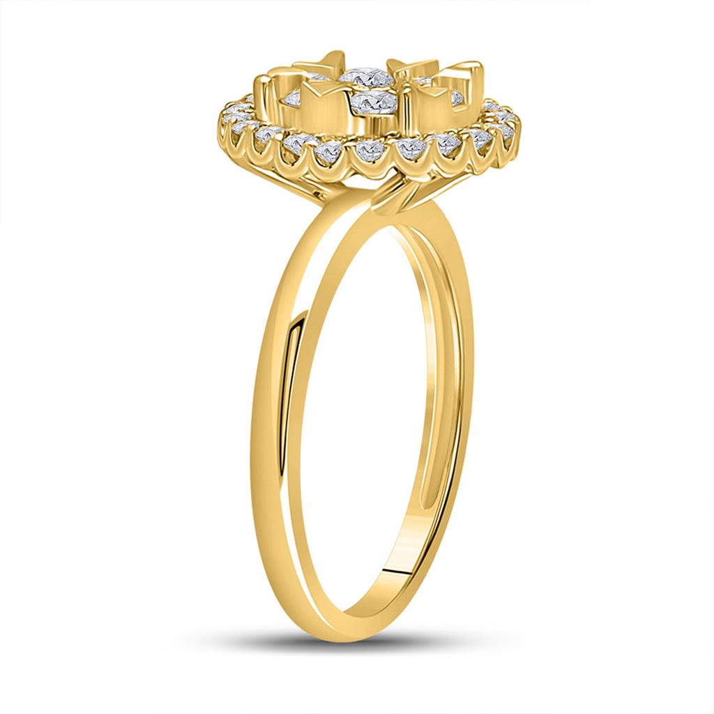 14k Yellow Gold Round Diamond Halo Flower Cluster Ring 1 Cttw