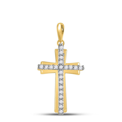 10k Yellow Gold Round Diamond Cross Pendant 1/6 Cttw