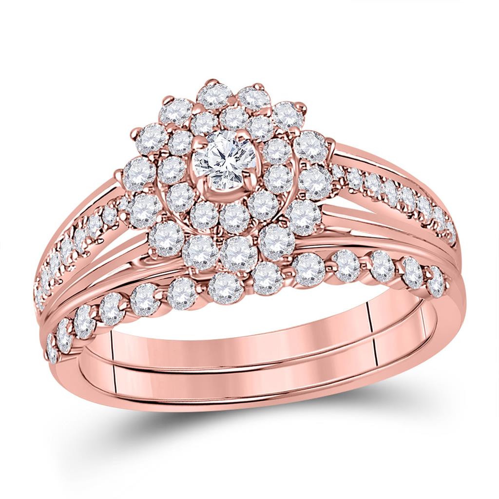 14k Two-tone Gold Round Diamond Bridal Wedding Ring Set 1 Cttw