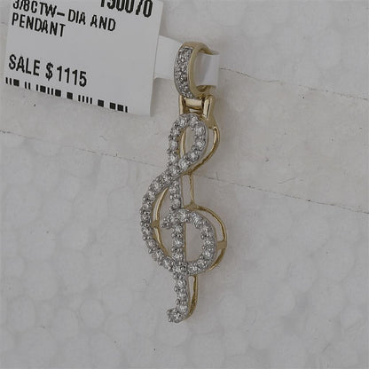 10k Yellow Gold Round Diamond Musical Fashion Pendant 3/8 Cttw