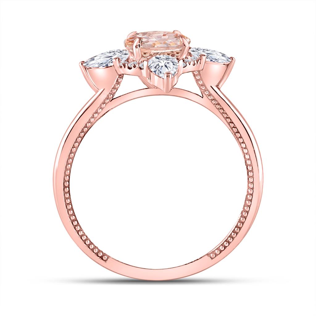 14k Rose Gold Round Morganite Halo Bridal Engagement Ring 1-3/4 Cttw
