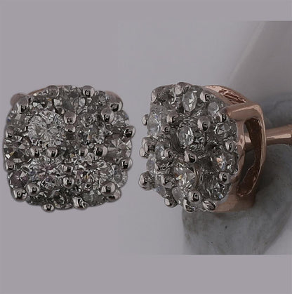 10k Yellow Gold Round Diamond Fashion Cluster Earrings 1/5 Cttw