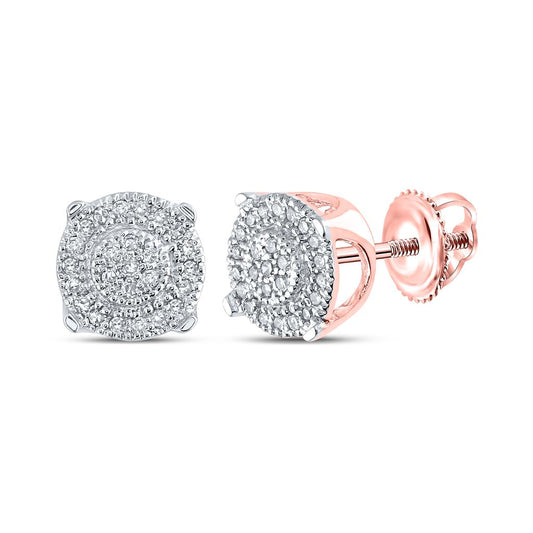 10k Rose Gold Round Diamond Fashion Cluster Earrings 1/8 Ctw