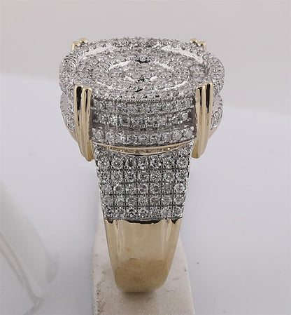10k Yellow Gold Round Diamond Statement Cluster Ring 1-7/8 Cttw