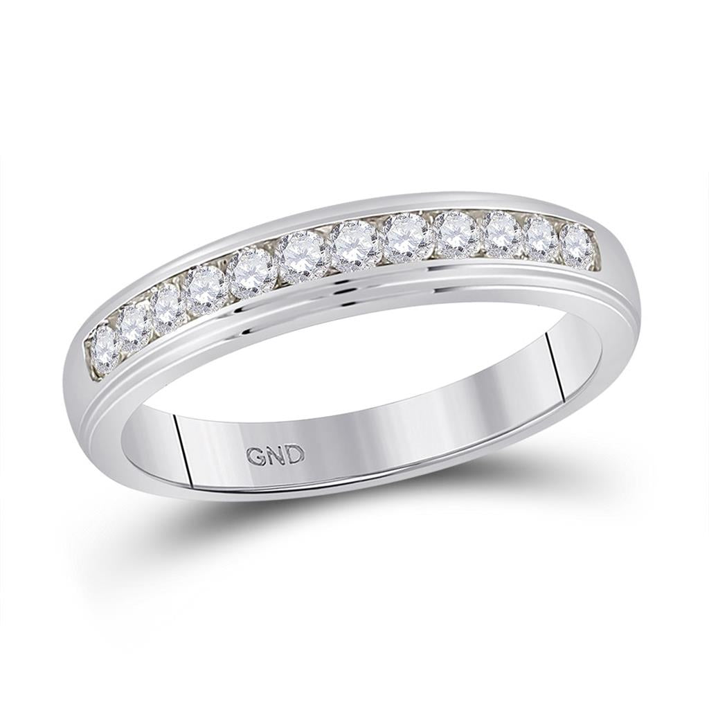 14k White Gold Round Diamond Wedding Channel-Set Band Ring 1/2 Ctw