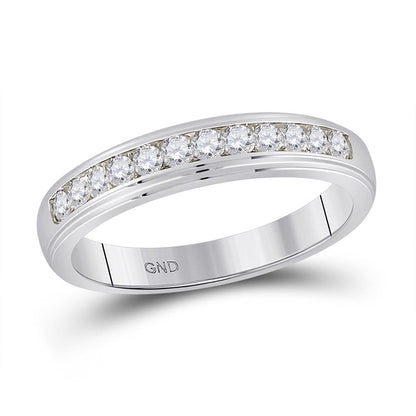14k White Gold Round Diamond Wedding Channel-Set Band Ring 1/2 Ctw