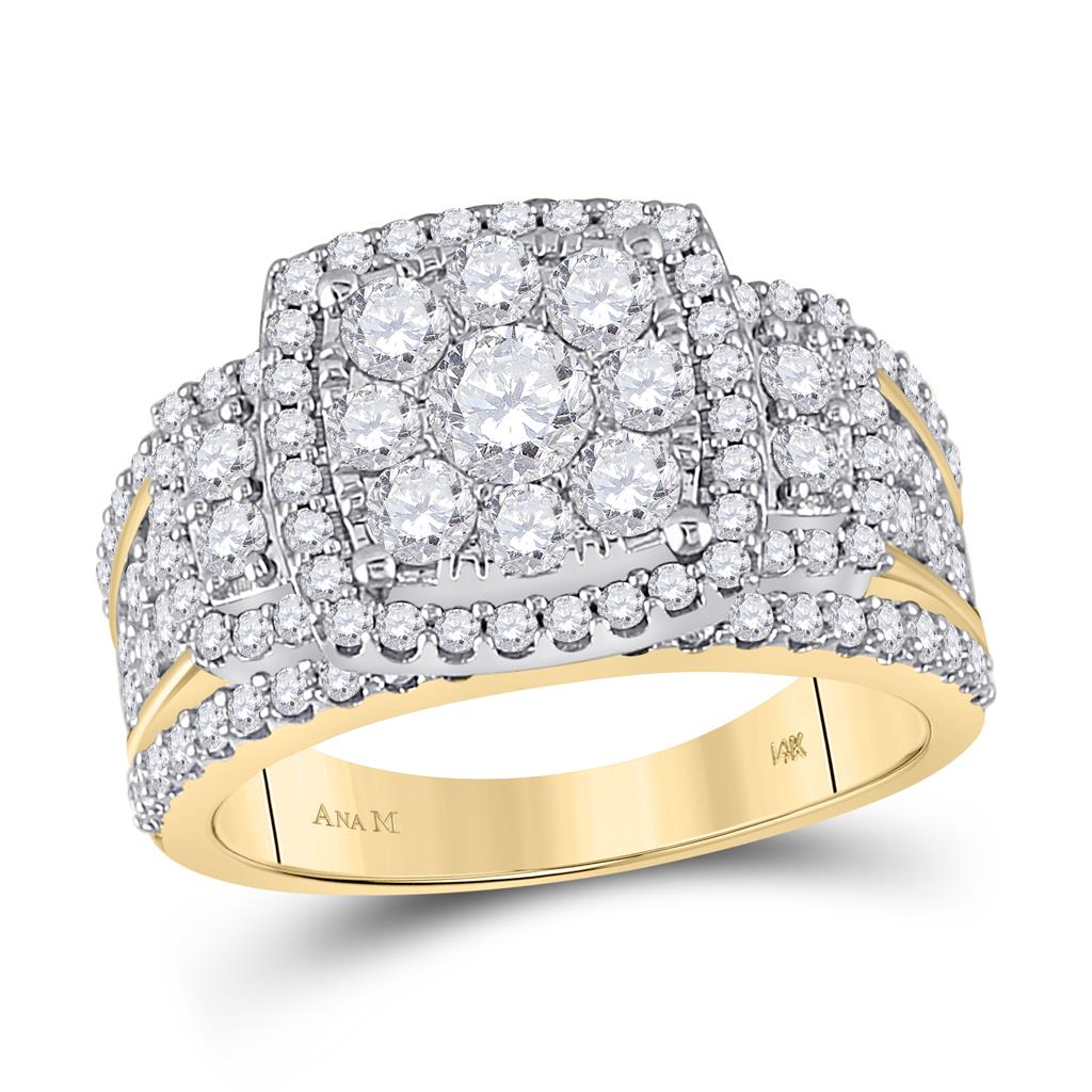 14k Yellow Gold Round Diamond Halo Bridal Engagement Ring 2 Cttw