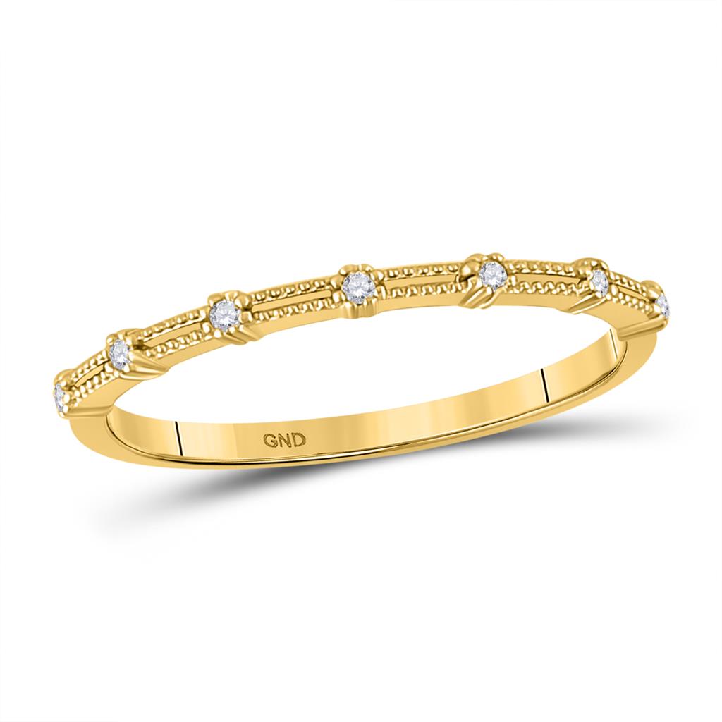 10k Yellow Gold Round Diamond Milgrain Stackable Band Ring 1/20 Ctw