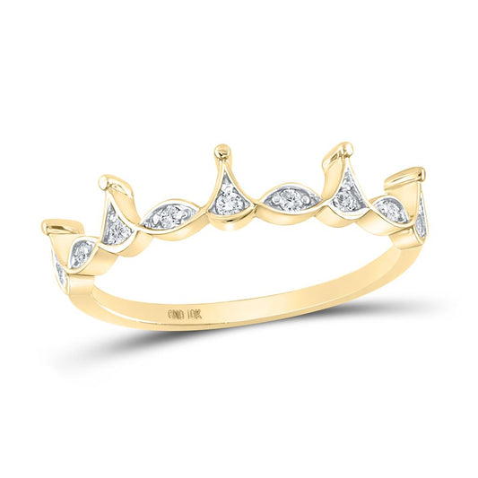 10k Yellow Gold Round Diamond Crown Stackable Band Ring 1/5 Cttw