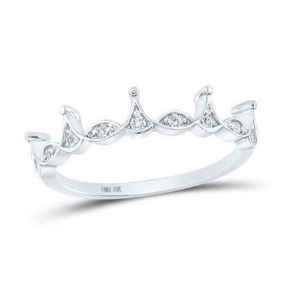 14k White Gold Round Diamond Crown Stackable Band Ring 1/5 Cttw