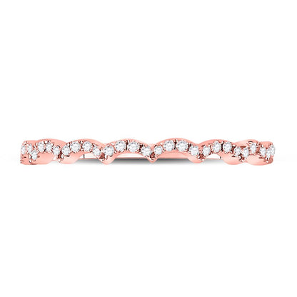 10k Rose Gold Round Diamond Scalloped Stackable Band Ring 1/8 Ctw