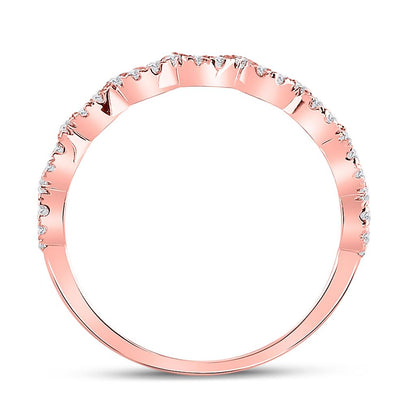10k Rose Gold Round Diamond Scalloped Stackable Band Ring 1/8 Ctw