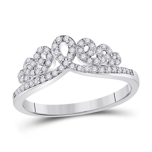 14k White Gold Round Diamond Fashion Crown Band Ring 1/3 Ctw