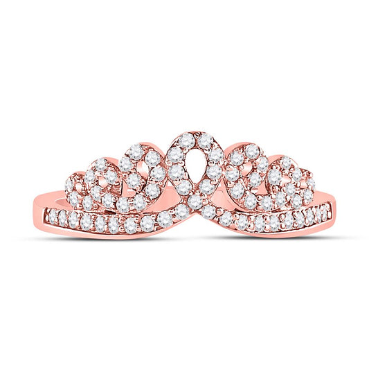 10k Rose Gold Round Diamond Fashion Crown Band Ring 1/3 Cttw
