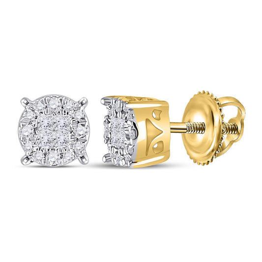 14k Yellow Gold Princess Diamond Round Cluster Earrings 1/6 Cttw