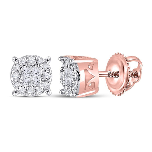 14k Rose Gold Princess Diamond Round Cluster Earrings 1/6 Cttw