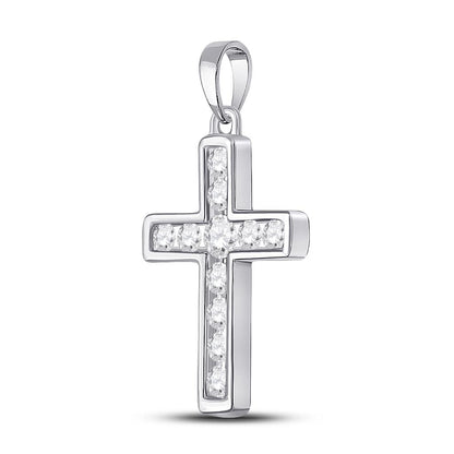 14k White Gold Round Diamond Cross Pendant 1/2 Cttw