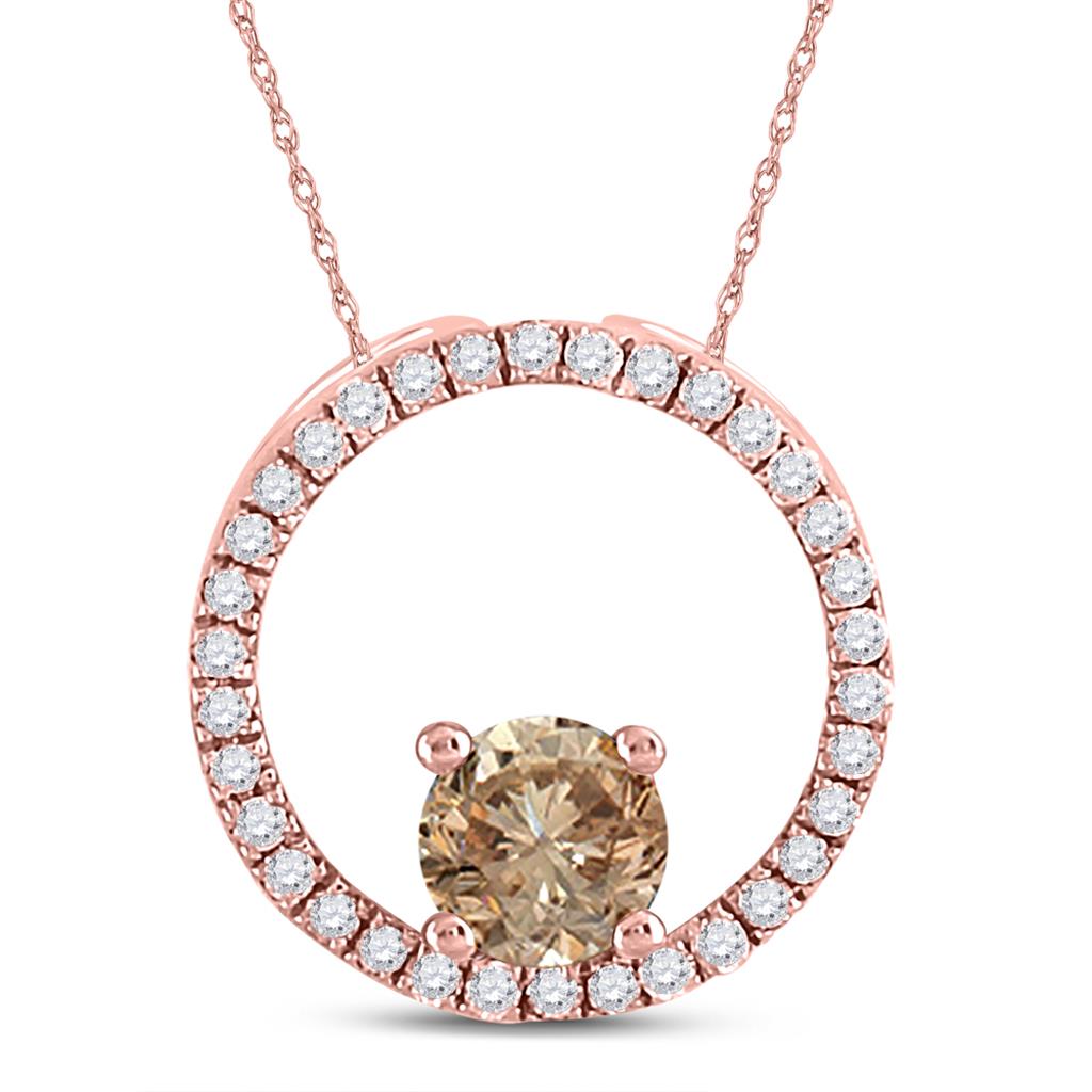 10k Rose Gold Round Morganite Diamond Circle Pendant 1/3 Cttw