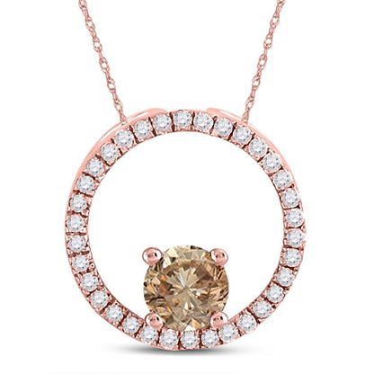 10k Rose Gold Round Morganite Diamond Circle Pendant 1/3 Cttw