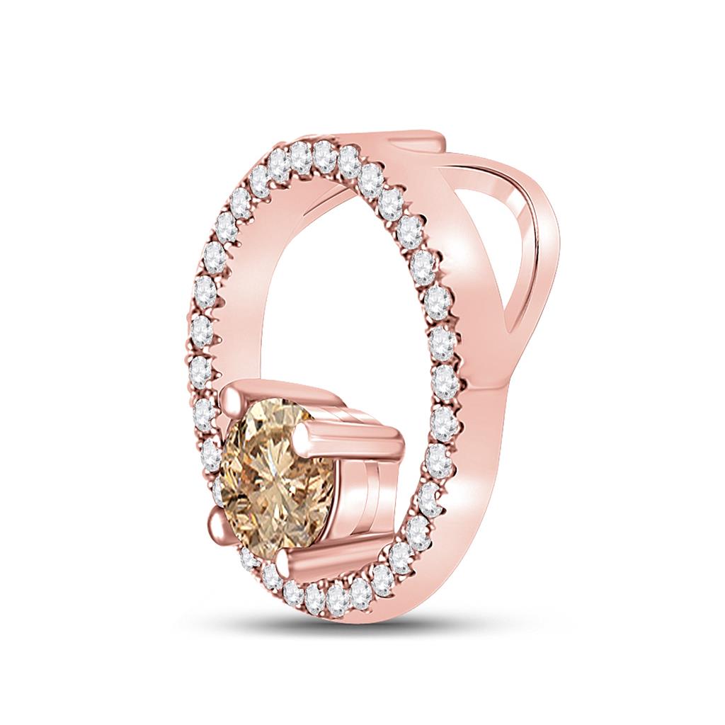 10k Rose Gold Round Morganite Diamond Circle Pendant 1/3 Cttw