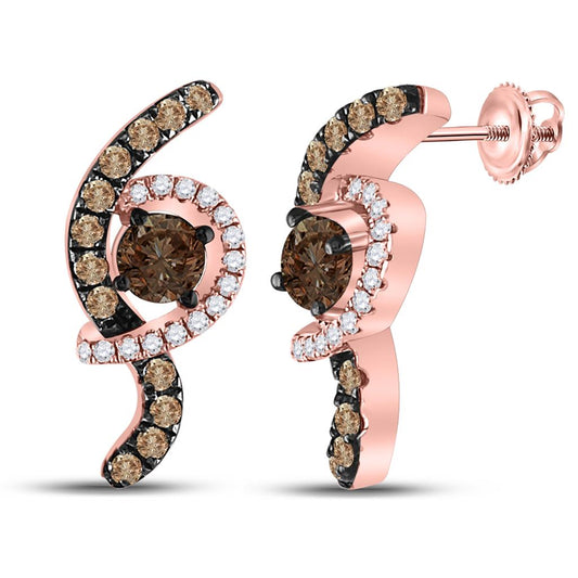 10k Rose Gold Round Smoky Quartz Diamond Fashion Earrings 5/8 Cttw